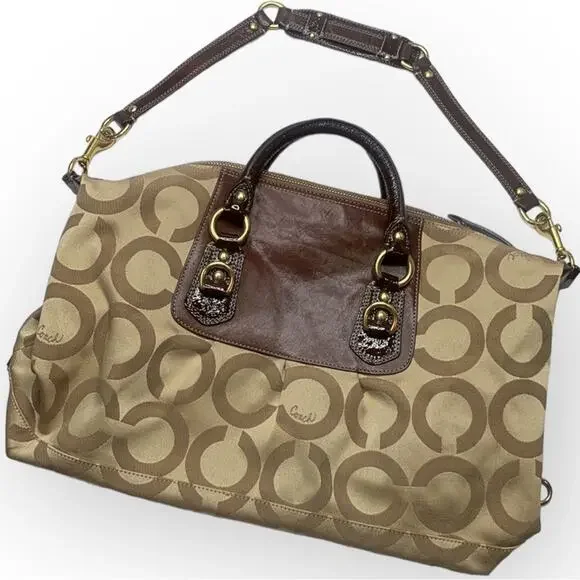 Coach Op Art Large Sabrina H0826-12943 Khaki Sateen/Leather Satchel Bag - Picture 2 of 10